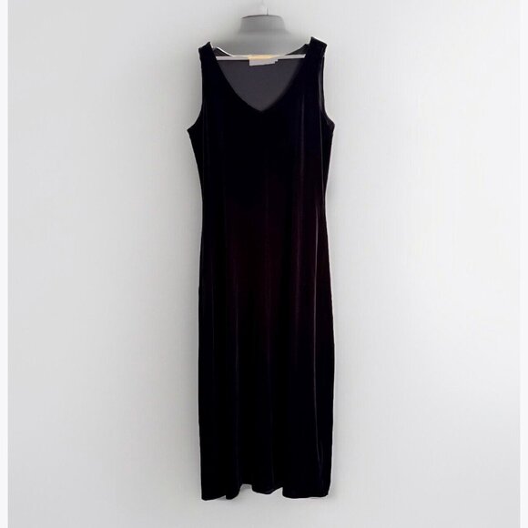 Vintage 90s Catherine Coatney Velvet Maxi Dress Size 1X Black Goth Evening Party - Picture 1 of 9